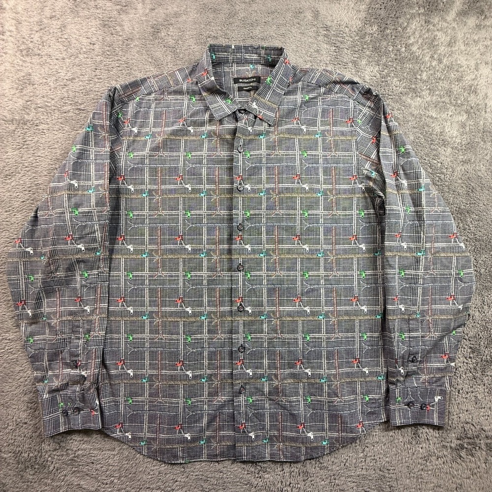 Bugatchi Mens XL Button Up Shirt Classic Fit Plaid Print Long Sleeve Cotton - Picture 2 of 7